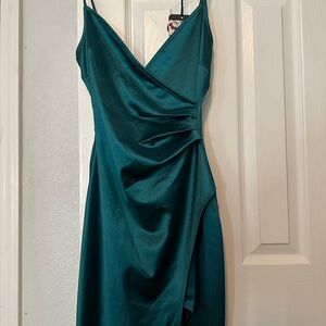 Emerald Ruched Asymmetrical Cocktail Dress